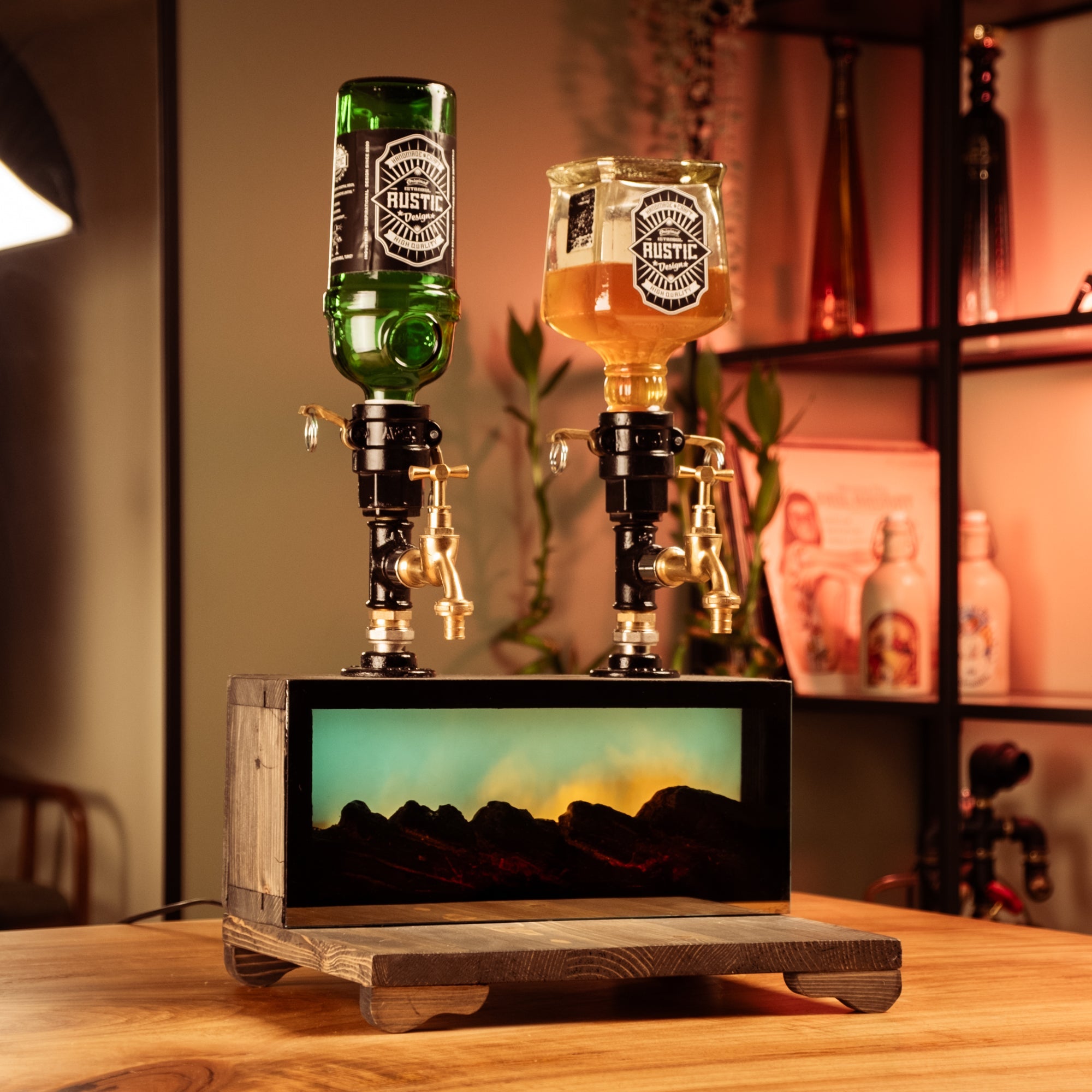 şömine ürünü yeşil led önden görünüm